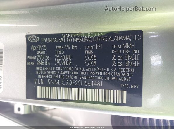 5NMJC3DE2SH564481 2025 HYUNDAI TUCSON Silver 