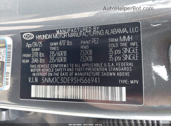 5NMJC3DE9SH566941 2025 HYUNDAI TUCSON Gray Widok komory silnika