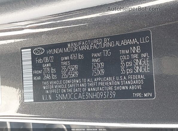 5NMJCCAE3NH093739 2022 HYUNDAI TUCSON Черный 