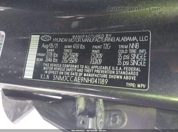 5NMJCCAE9NH041189 2022 HYUNDAI TUCSON Gray Engine compartment view