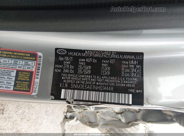 5NMJE3AE1NH014448 2022 HYUNDAI TUCSON Silver Vista de los asientos traseros