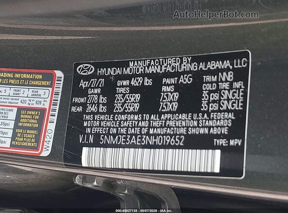 5NMJE3AE3NH019652 2022 HYUNDAI TUCSON Gray ძრავის განყოფილების ხედი