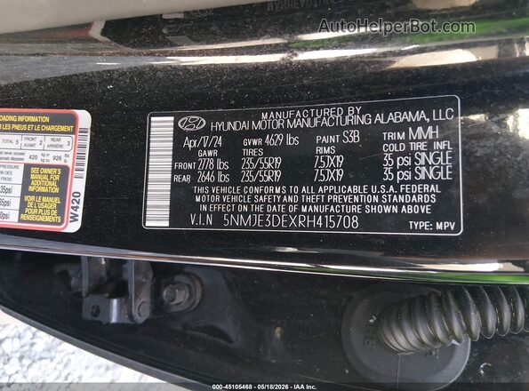 5NMJE3DEXRH415708 2024 HYUNDAI TUCSON Black Widok komory silnika