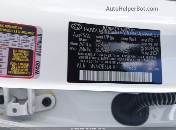 5NMJE3DEXTH608660 2026 HYUNDAI TUCSON White 