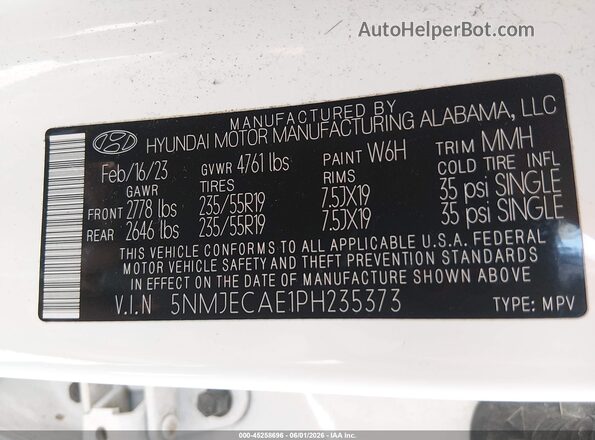 5NMJECAE1PH235373 2023 HYUNDAI TUCSON White Widok komory silnika