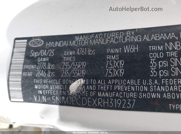 5NMJECDEXRH319237 2024 HYUNDAI TUCSON White 