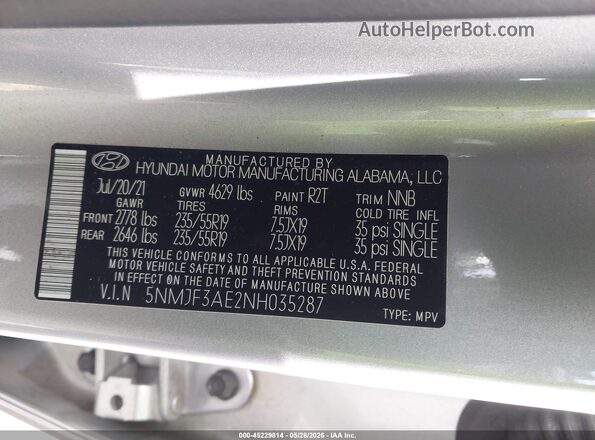 5NMJF3AE2NH035287 2022 HYUNDAI TUCSON Silver 