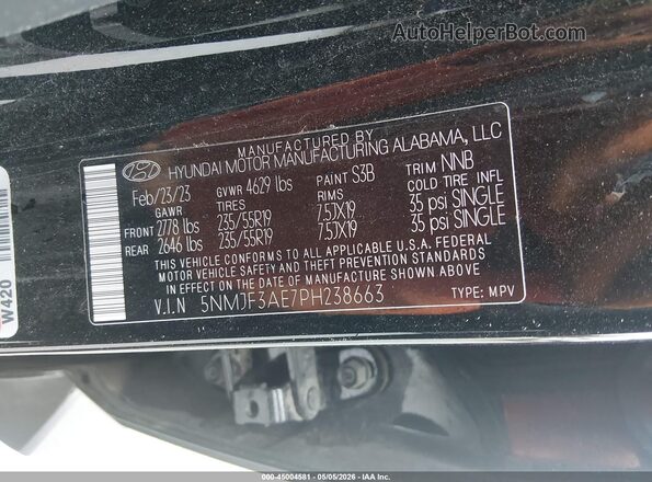 5NMJF3AE7PH238663 2023 HYUNDAI TUCSON Black Widok komory silnika