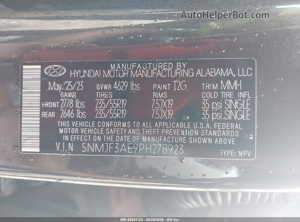 5NMJF3AE9PH278923 2023 HYUNDAI TUCSON Gray Widok komory silnika