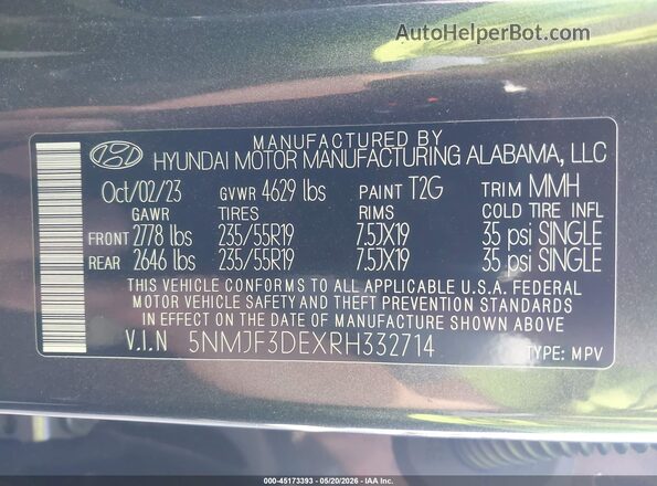 5NMJF3DEXRH332714 2024 HYUNDAI TUCSON Серый 