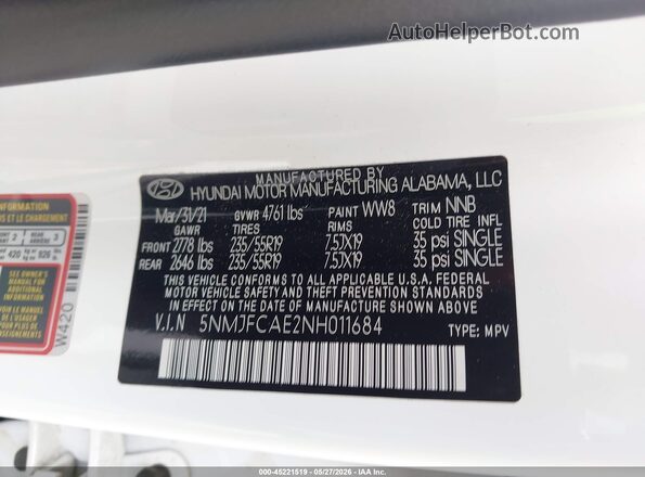 5NMJFCAE2NH011684 2022 HYUNDAI TUCSON White ძრავის განყოფილების ხედი