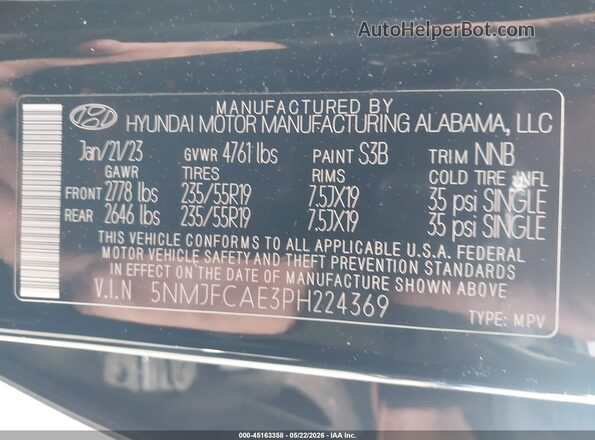 5NMJFCAE3PH224369 2023 HYUNDAI TUCSON Black Շարժիչի բաժամունքի տեսք