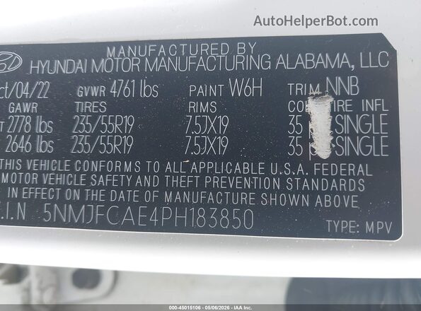 5NMJFCAE4PH183850 2023 HYUNDAI TUCSON White 