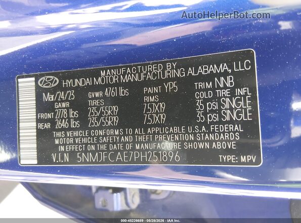 5NMJFCAE7PH251896 2023 HYUNDAI TUCSON Синий Вид подкапотного пространства
