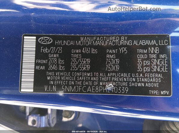 5NMJFCAE8PH240339 2023 HYUNDAI TUCSON Blue Widok komory silnika