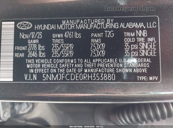 5NMJFCDE0RH353880 2024 HYUNDAI TUCSON Gray Vista del compartimento del motor