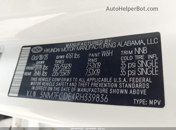 5NMJFCDE4RH339836 2024 HYUNDAI TUCSON Белый Вид подкапотного пространства