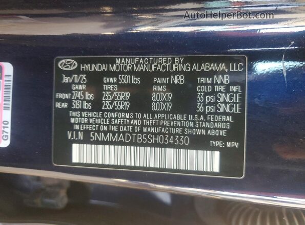 5NMMADTB5SH034330 2025 GENESIS GV70 Blue Панорамний вид салону 360°
