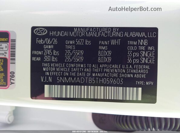 5NMMADTB5TH059603 2026 GENESIS GV70 White 