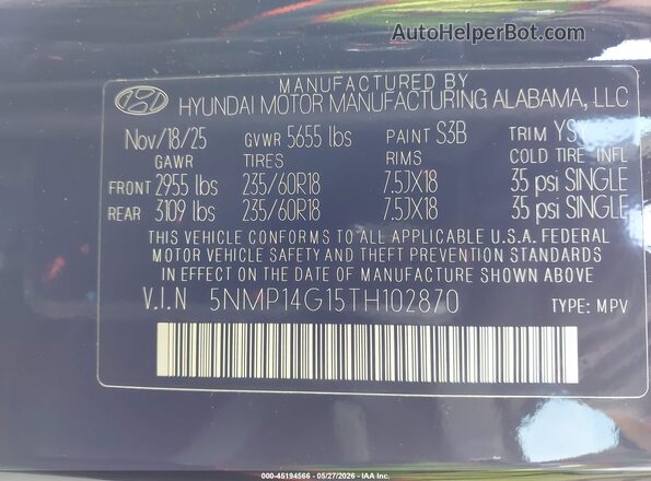 5NMP14G15TH102870 2026 HYUNDAI SANTA FE HYBRID Black 