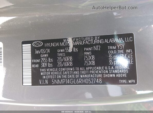 5NMP14GL6RH052748 2024 HYUNDAI SANTA FE Gray Вид підкапотного простору