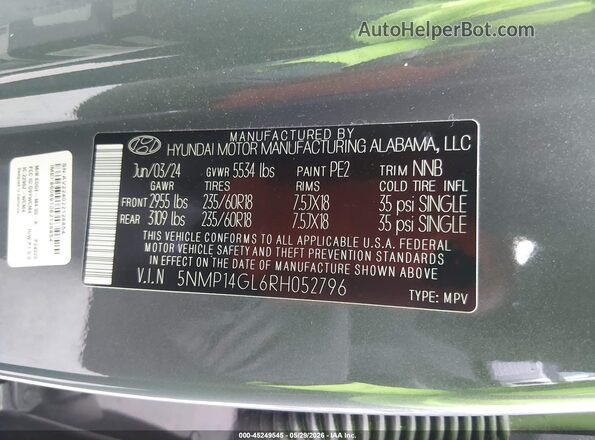 5NMP14GL6RH052796 2024 HYUNDAI SANTA FE Gray Շարժիչի բաժամունքի տեսք