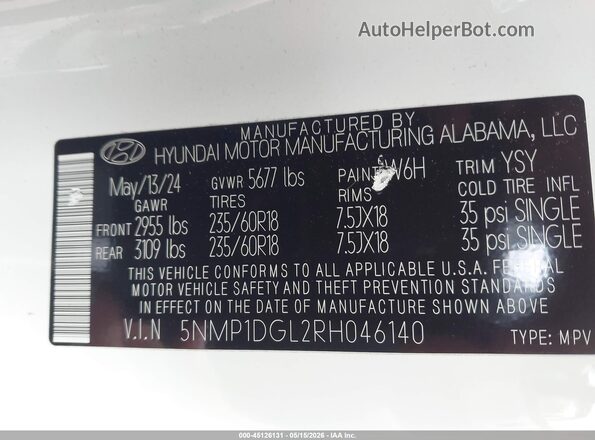5NMP1DGL2RH046140 2024 HYUNDAI SANTA FE White 