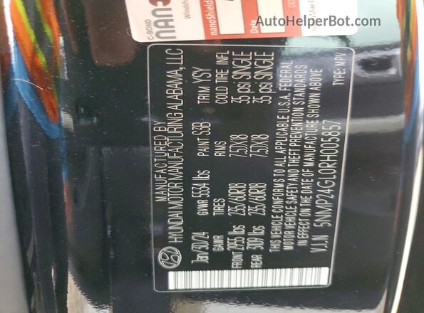 5NMP24GL0RH005857 2024 HYUNDAI SANTA Black VIN կոդի պիտակի տեսք