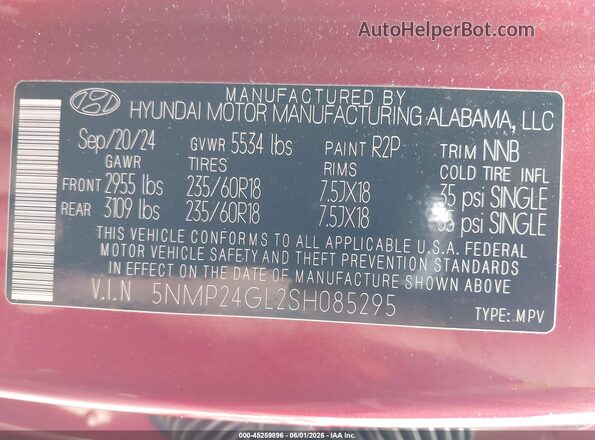 5NMP24GL2SH085295 2025 HYUNDAI SANTA FE Red Շարժիչի բաժամունքի տեսք