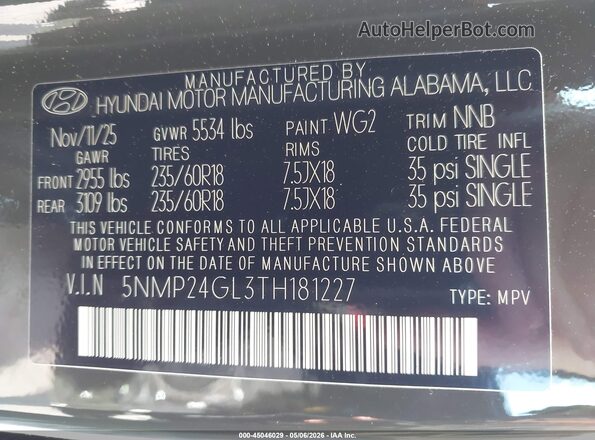 5NMP24GL3TH181227 2026 HYUNDAI SANTA FE Green Widok komory silnika
