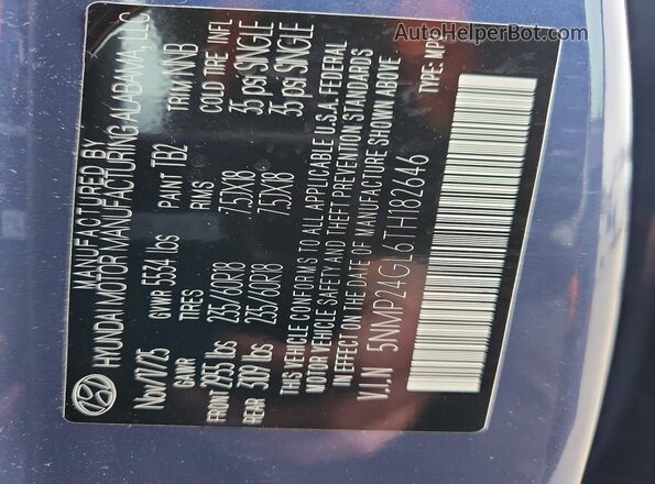 5NMP24GL6TH182646 2026 HYUNDAI SANTA Blue VIN sticker view