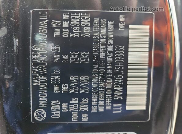 5NMP24GL7SH098852 2025 HYUNDAI SANTA Черный Панорамный вид салона 360°