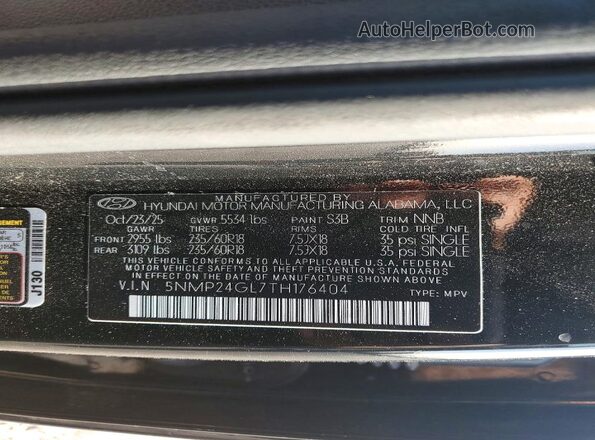5NMP24GL7TH176404 2026 HYUNDAI SANTA Black Vista interior de 360 grados