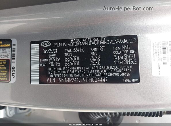 5NMP24GL9RH004447 2024 HYUNDAI SANTA FE Серебряный Вид подкапотного пространства