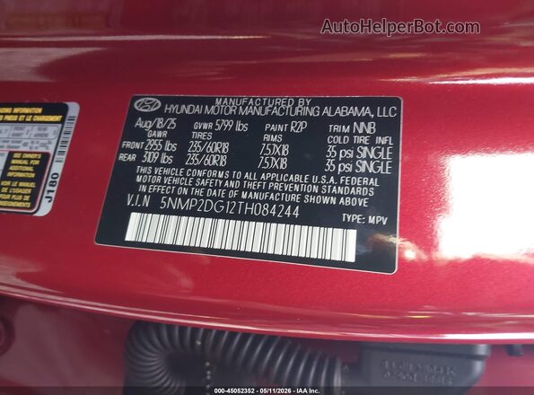 5NMP2DG12TH084244 2026 HYUNDAI SANTA FE HYBRID Красный Вид подкапотного пространства