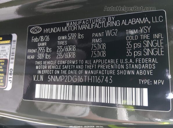 5NMP2DG16TH116743 2026 HYUNDAI SANTA FE HYBRID Green Widok komory silnika
