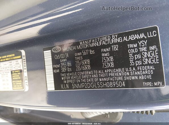 5NMP2DGL5SH089504 2025 HYUNDAI SANTA FE Blue Widok komory silnika