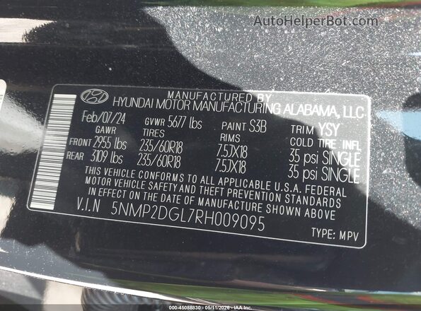 5NMP2DGL7RH009095 2024 HYUNDAI SANTA FE Black Շարժիչի բաժամունքի տեսք