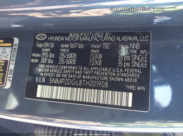5NMP2DGL8TH201908 2026 HYUNDAI SANTA FE Синий Вид подкапотного пространства