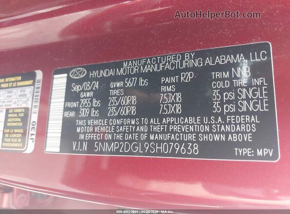 5NMP2DGL9SH079638 2025 HYUNDAI SANTA FE Red Engine compartment view