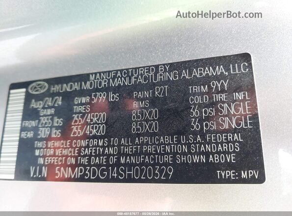 5NMP3DG14SH020329 2025 HYUNDAI SANTA FE HYBRID Silver Շարժիչի բաժամունքի տեսք