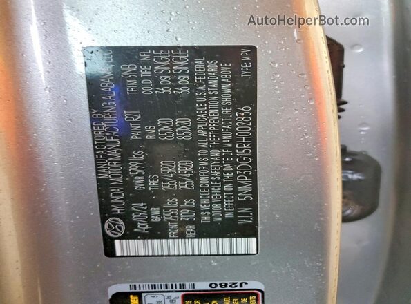 5NMP3DG15RH002836 2024 HYUNDAI SANTA Gray Вид наклейки з VIN-кодом
