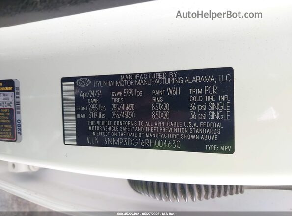 5NMP3DG16RH004630 2024 HYUNDAI SANTA FE HYBRID White ძრავის განყოფილების ხედი