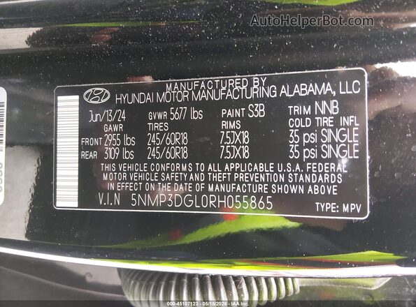 5NMP3DGL0RH055865 2024 HYUNDAI SANTA FE Black Engine compartment view