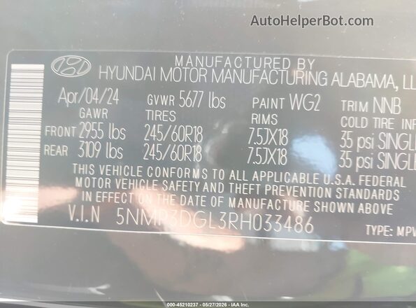 5NMP3DGL3RH033486 2024 HYUNDAI SANTA FE Green Вид підкапотного простору