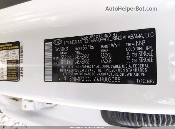 5NMP3DGL6RH002085 2024 HYUNDAI SANTA FE Белый Вид подкапотного пространства