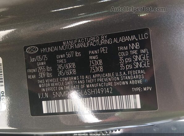 5NMP3DGL6SH149142 2025 HYUNDAI SANTA FE Gray Vista del compartimento del motor