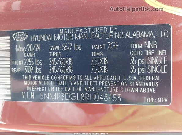 5NMP3DGL8RH048453 2024 HYUNDAI SANTA FE Green Vista del compartimento del motor