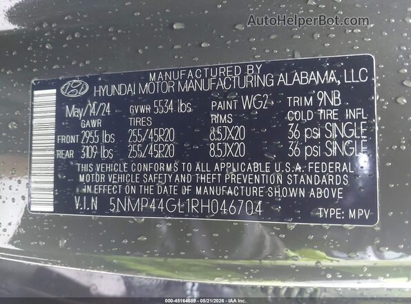 5NMP44GL1RH046704 2024 HYUNDAI SANTA FE Green Engine compartment view