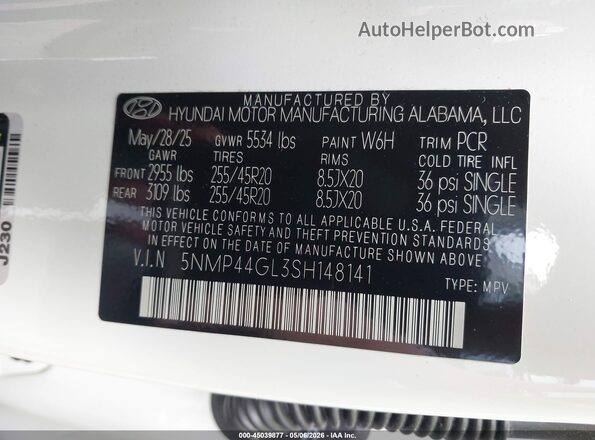 5NMP44GL3SH148141 2025 HYUNDAI SANTA FE White Vista del compartimento del motor